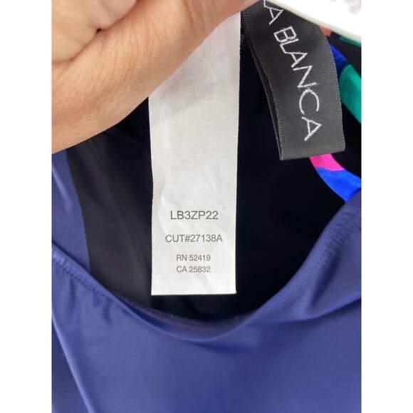 La Blanca Swimsuit Women's Sz 14 Island Goddess Blue V-neck Criss‎ Cross Straps - Picture 8 of 12